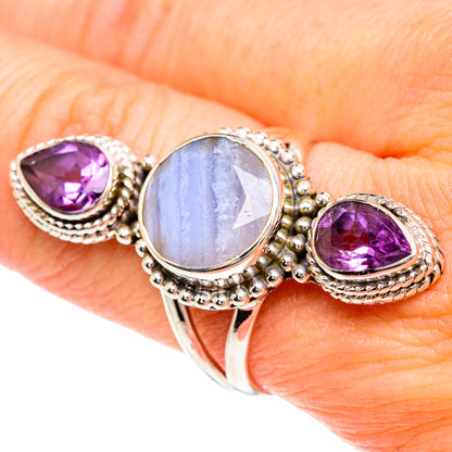 Blue Lace Agate Rings handcrafted by Ana Silver Co - RING90882