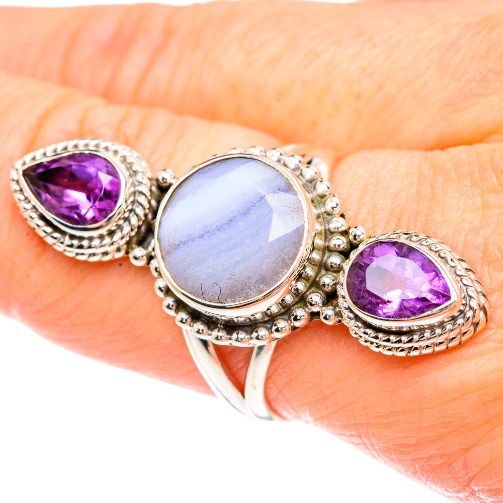 Blue Lace Agate Rings handcrafted by Ana Silver Co - RING90939
