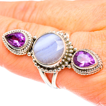 Blue Lace Agate Rings handcrafted by Ana Silver Co - RING90939
