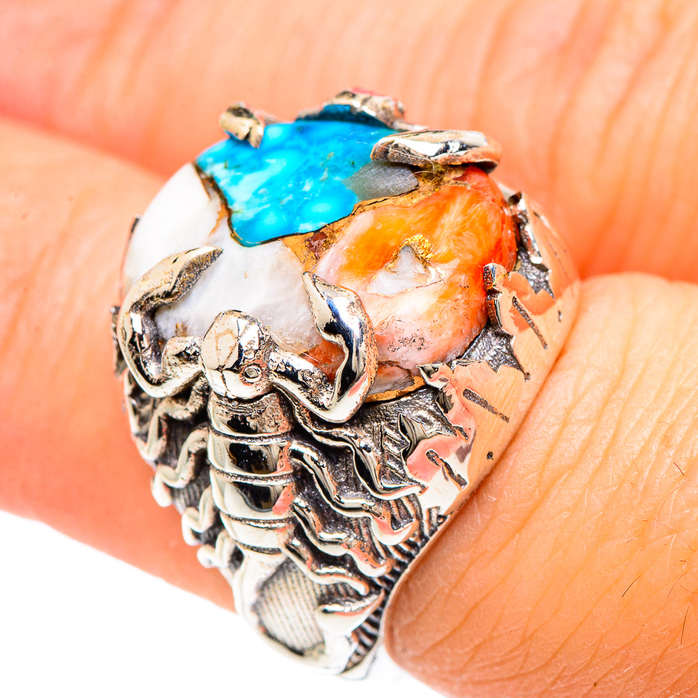 Blue Orange Copper Composite Turquoise Rings handcrafted by Ana Silver Co - RING90949