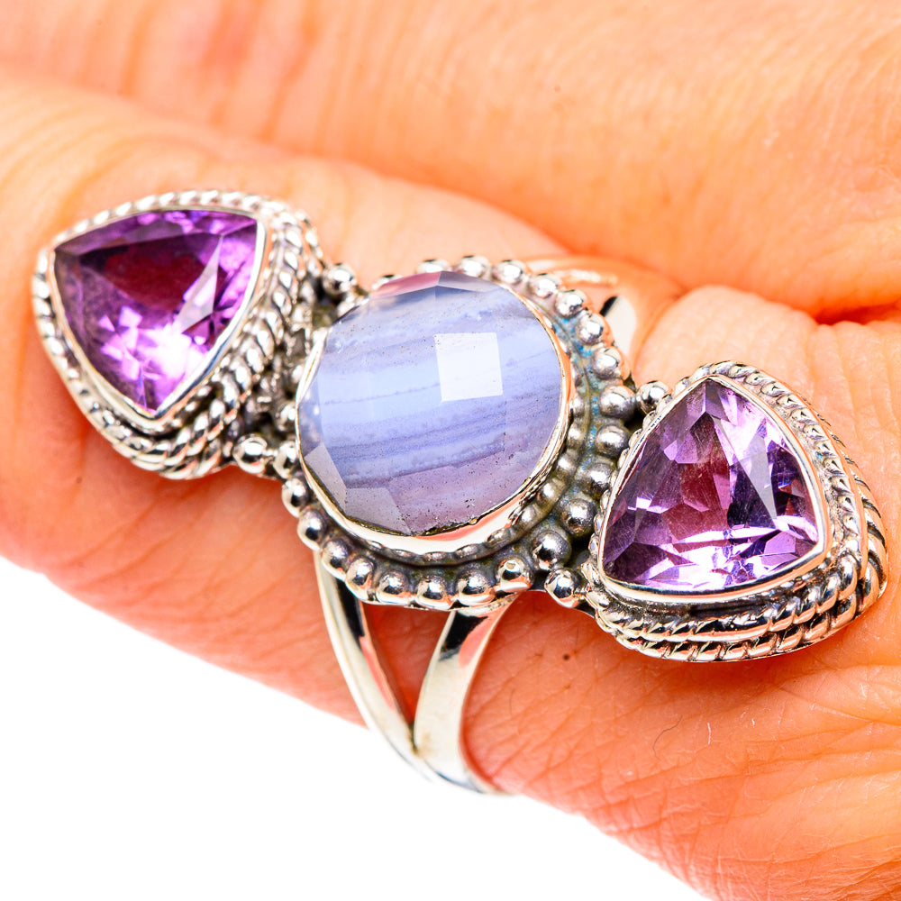 Blue Lace Agate Rings handcrafted by Ana Silver Co - RING91130