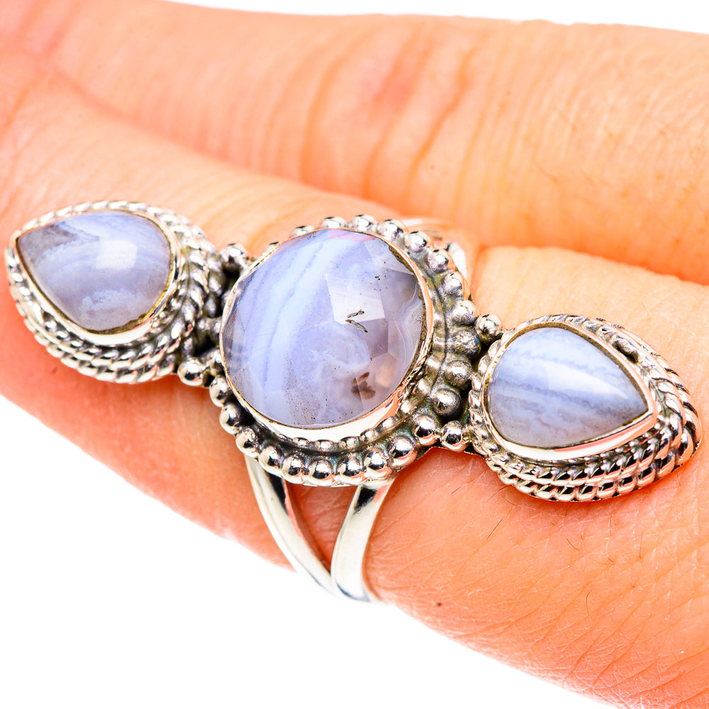 Blue Lace Agate Rings handcrafted by Ana Silver Co - RING91135