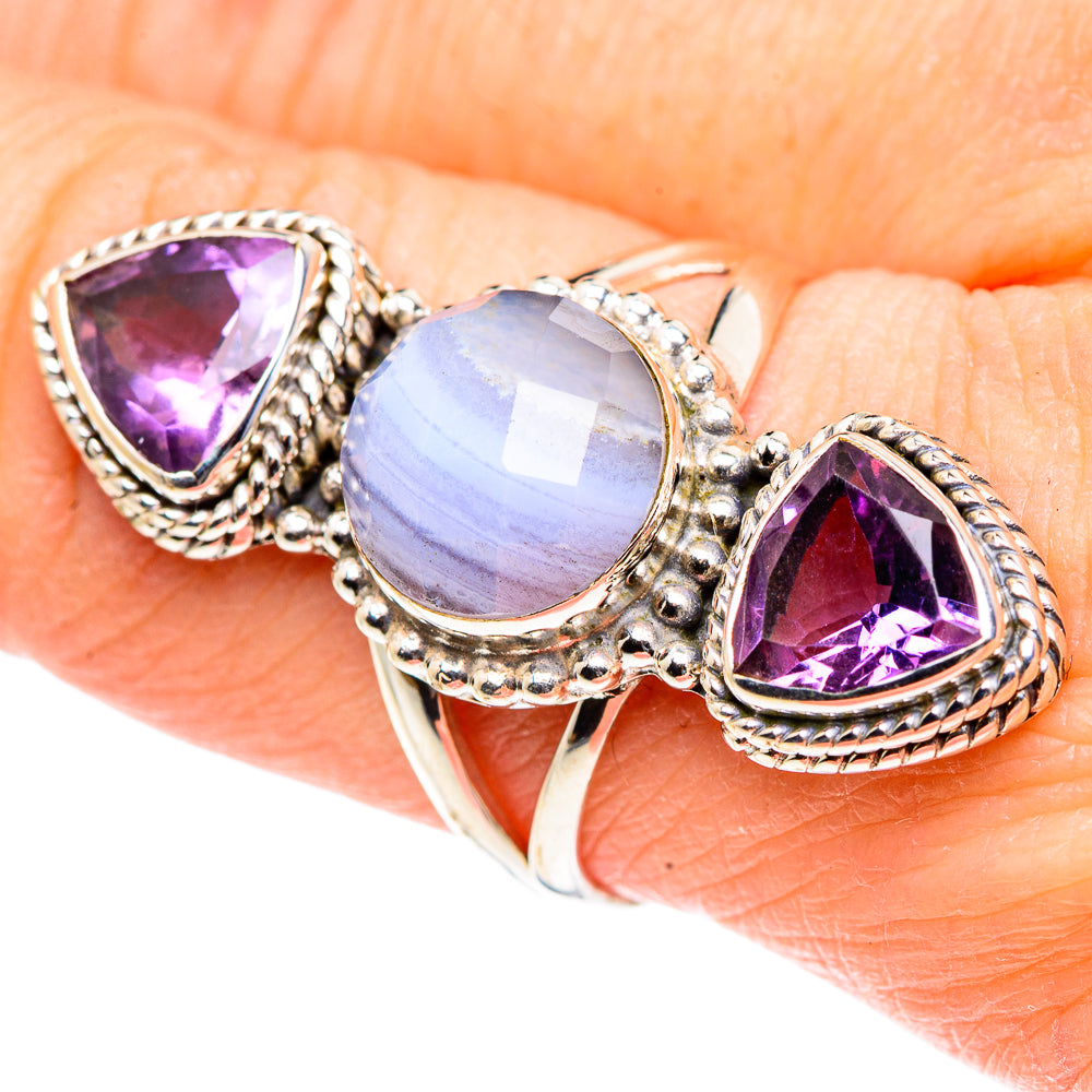 Blue Lace Agate Rings handcrafted by Ana Silver Co - RING91187