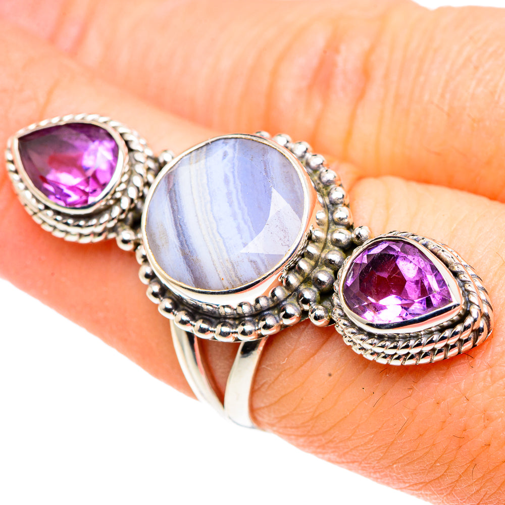 Blue Lace Agate Rings handcrafted by Ana Silver Co - RING91228