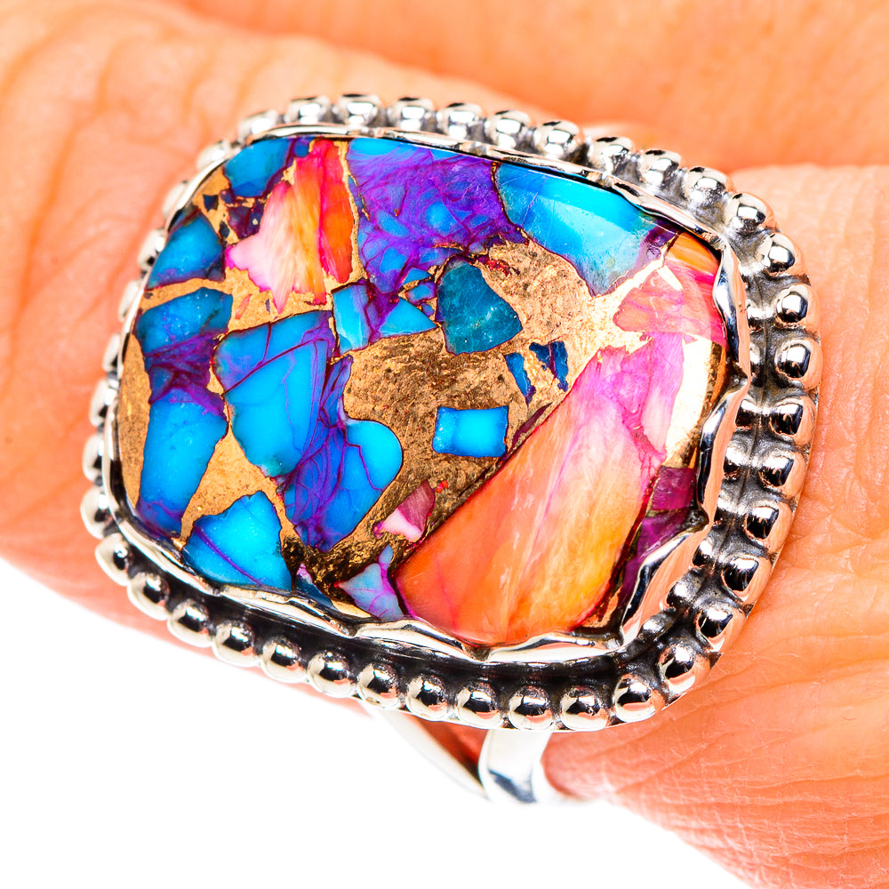 Kingman Pink Dahlia Turquoise Rings handcrafted by Ana Silver Co - RING91239