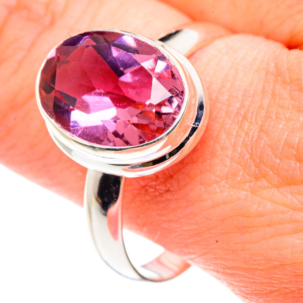 Sterling silver oval ring with faceted pink-purple color-change gemstone, size 12.5