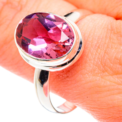 Sterling silver oval ring with faceted pink-purple color-change gemstone, size 12.5