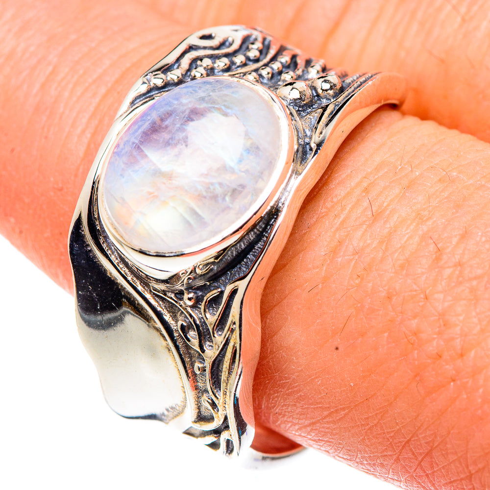 Rainbow Moonstone Rings handcrafted by Ana Silver Co - RING91443