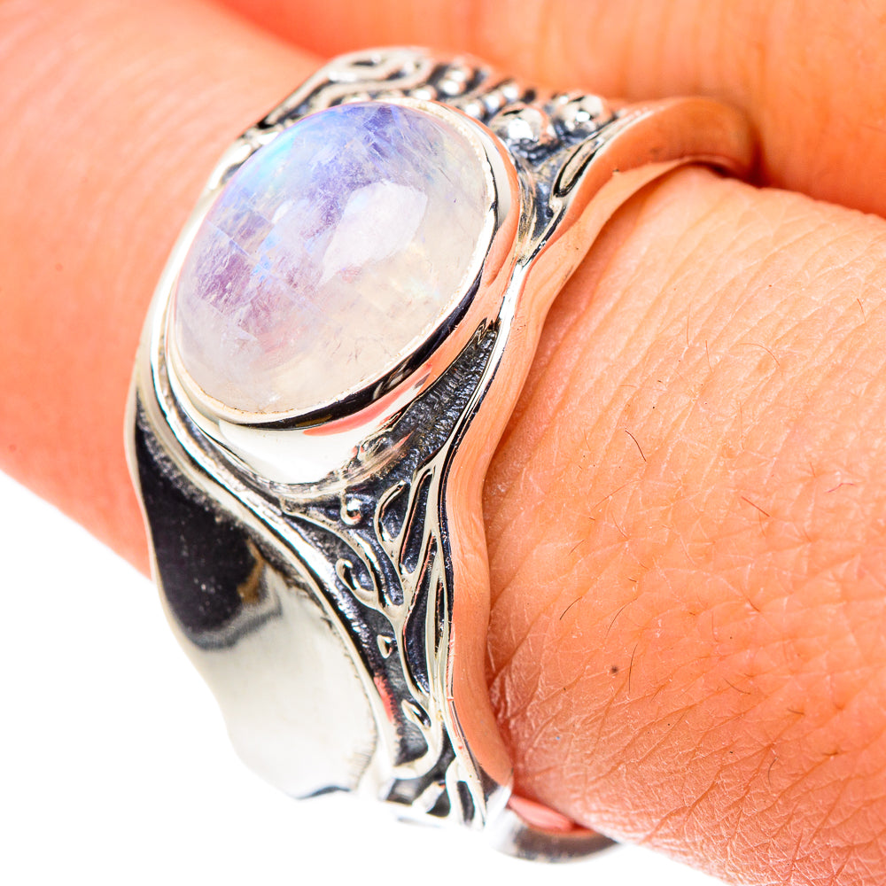 Rainbow Moonstone Rings handcrafted by Ana Silver Co - RING91489