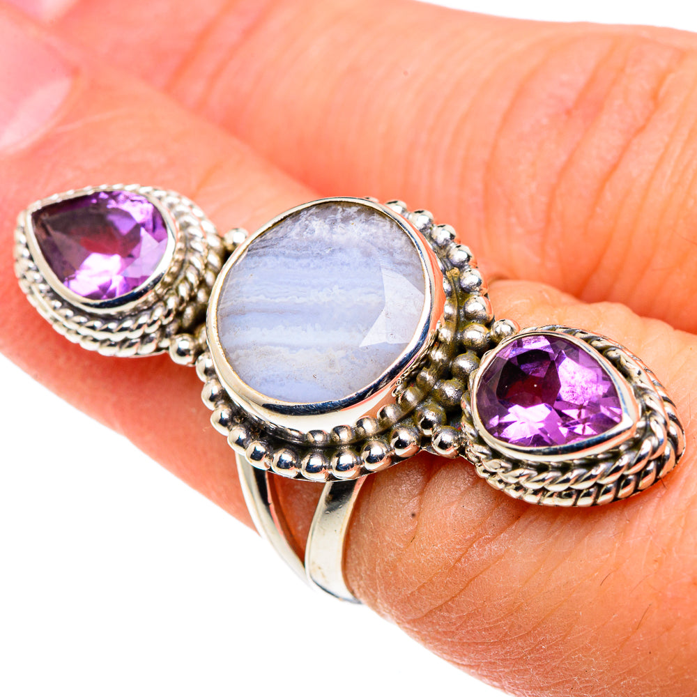 Blue Lace Agate Rings handcrafted by Ana Silver Co - RING91596