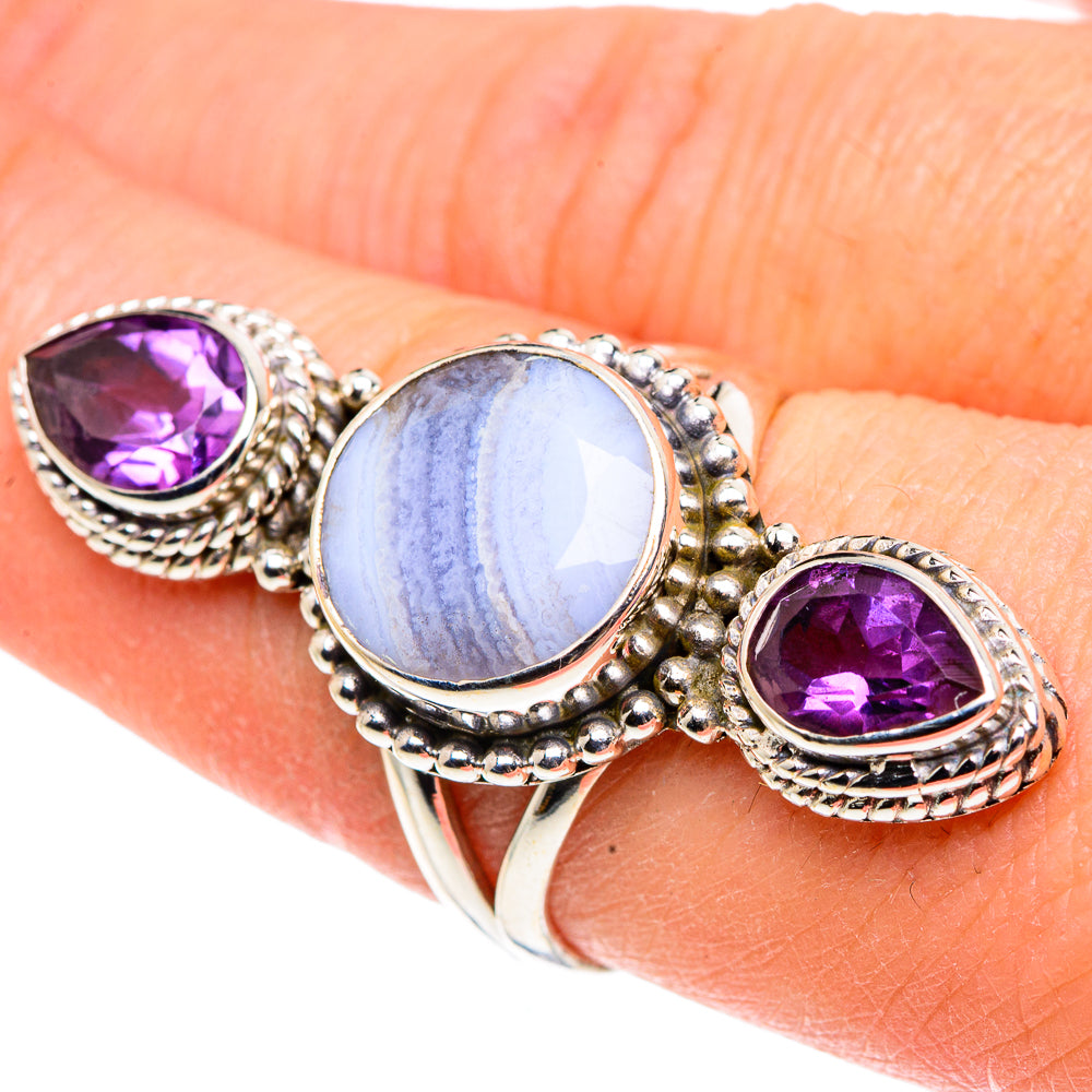 Blue Lace Agate Rings handcrafted by Ana Silver Co - RING91619