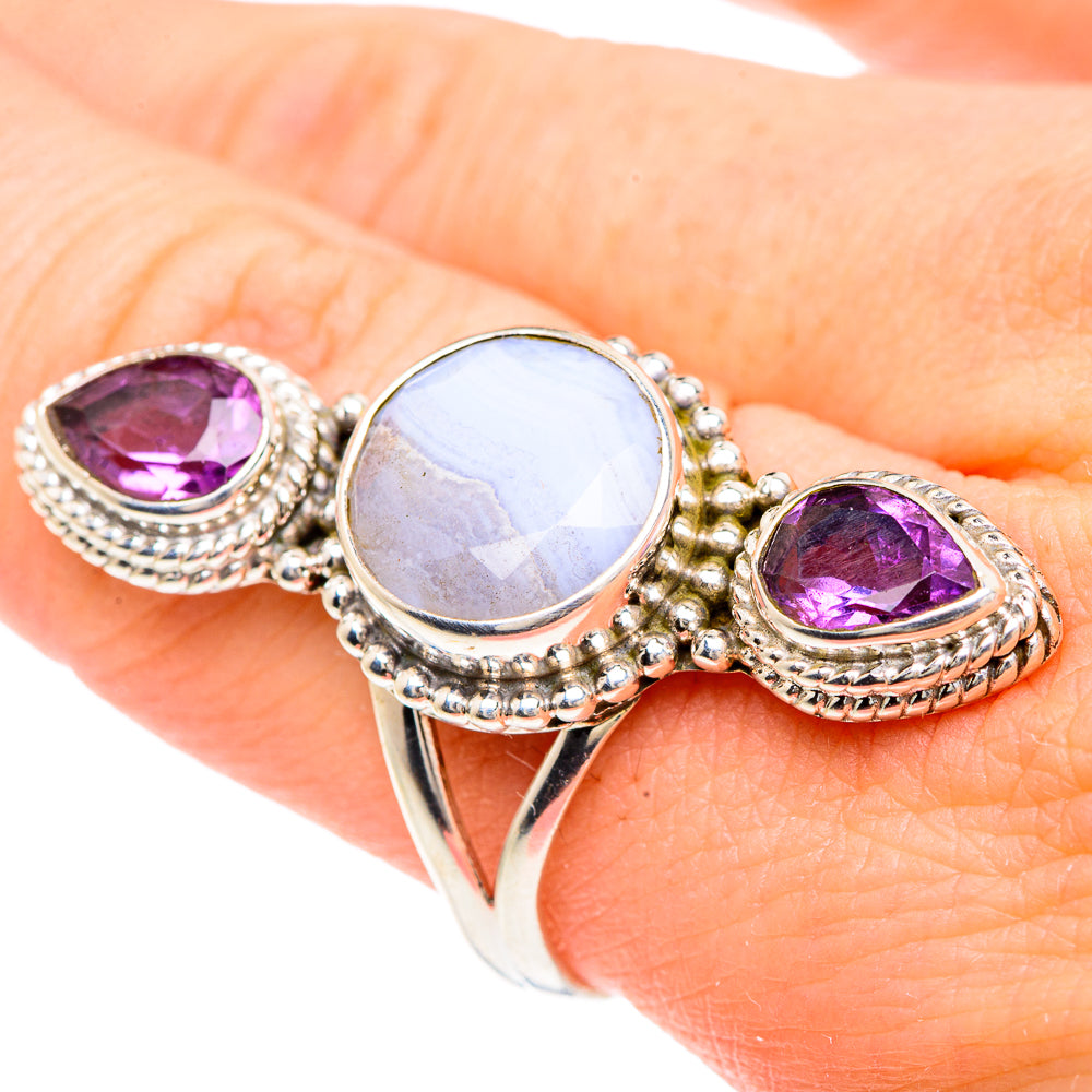 Blue Lace Agate Rings handcrafted by Ana Silver Co - RING91637