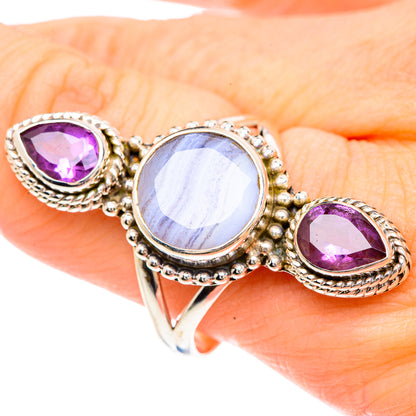 Blue Lace Agate Rings handcrafted by Ana Silver Co - RING91675