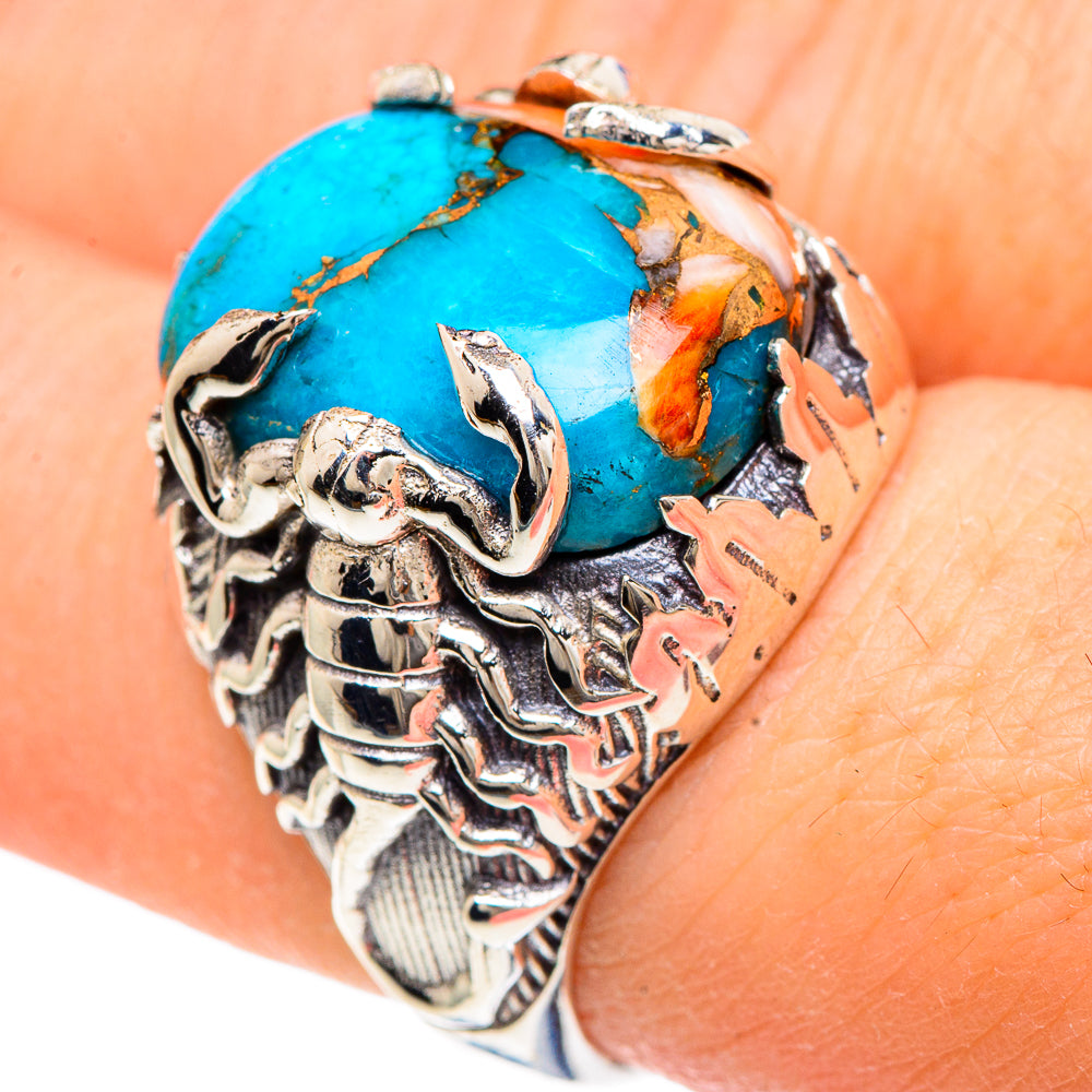 Blue Orange Copper Composite Turquoise Rings handcrafted by Ana Silver Co - RING91687