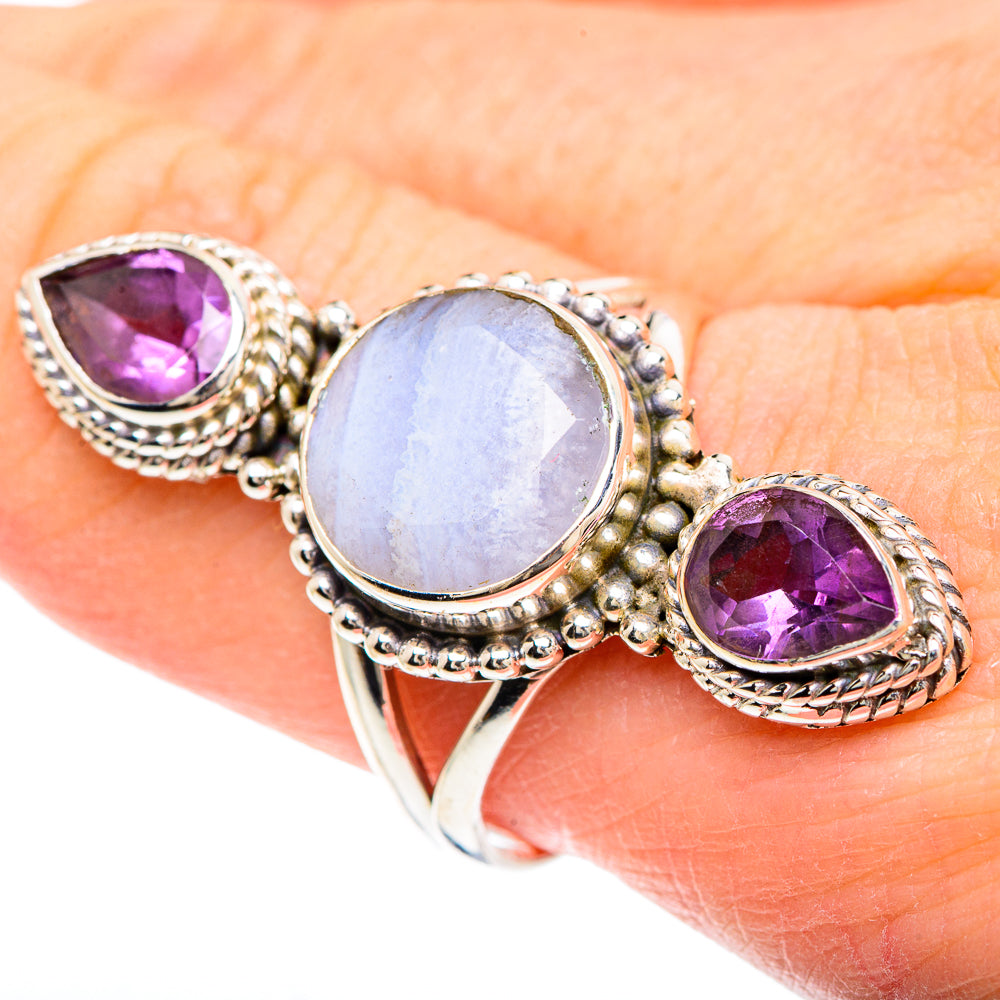 Blue Lace Agate Rings handcrafted by Ana Silver Co - RING91706