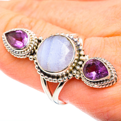 Blue Lace Agate Rings handcrafted by Ana Silver Co - RING91706