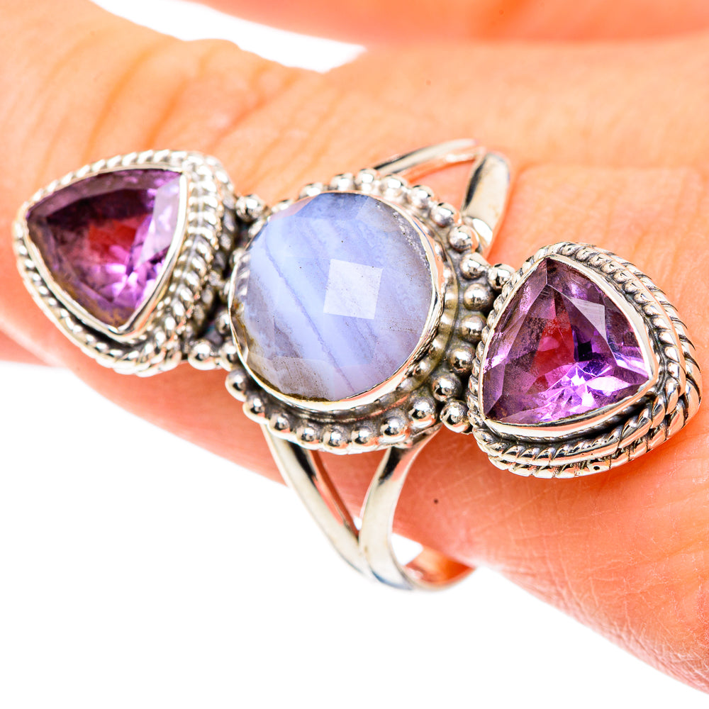 Blue Lace Agate Rings handcrafted by Ana Silver Co - RING91729