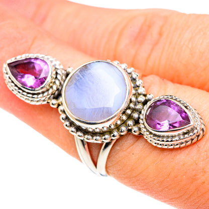 Blue Lace Agate Rings handcrafted by Ana Silver Co - RING91747