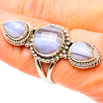Blue Lace Agate Rings handcrafted by Ana Silver Co - RING91757