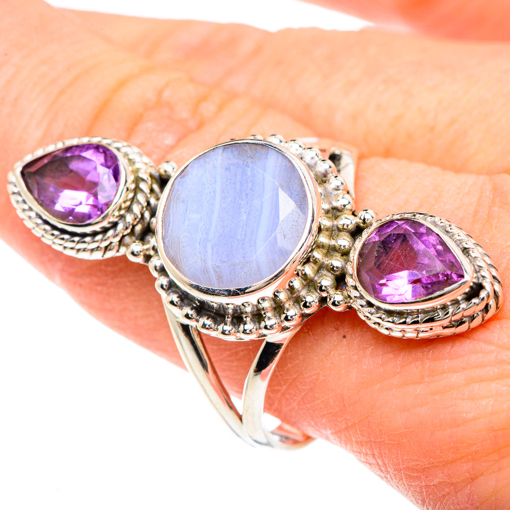 Blue Lace Agate Rings handcrafted by Ana Silver Co - RING91759