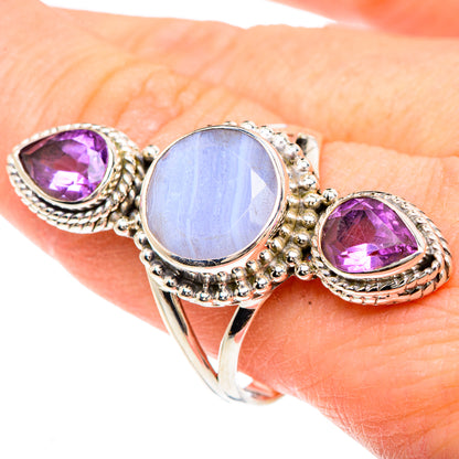 Blue Lace Agate Rings handcrafted by Ana Silver Co - RING91759