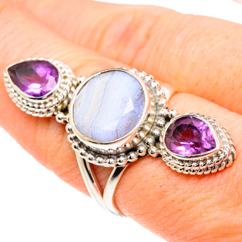 Blue Lace Agate Rings handcrafted by Ana Silver Co - RING91762