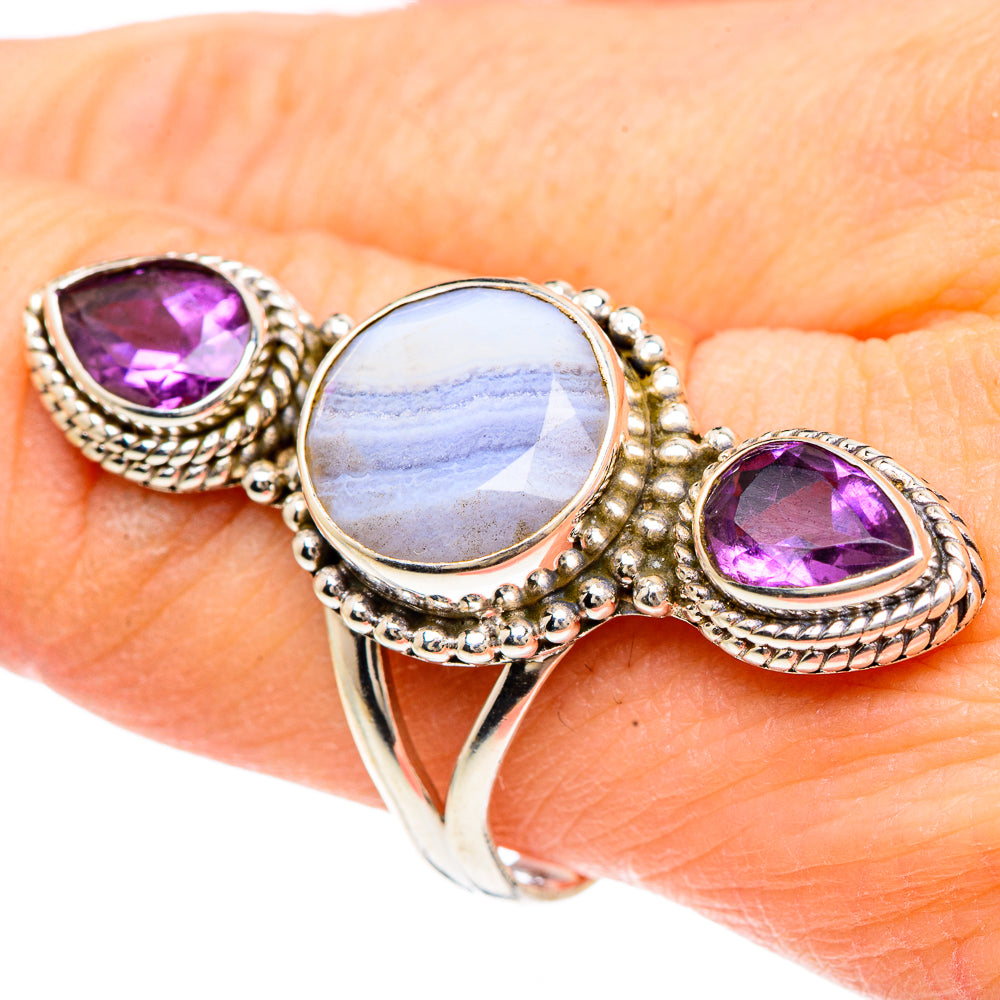Blue Lace Agate Rings handcrafted by Ana Silver Co - RING91769