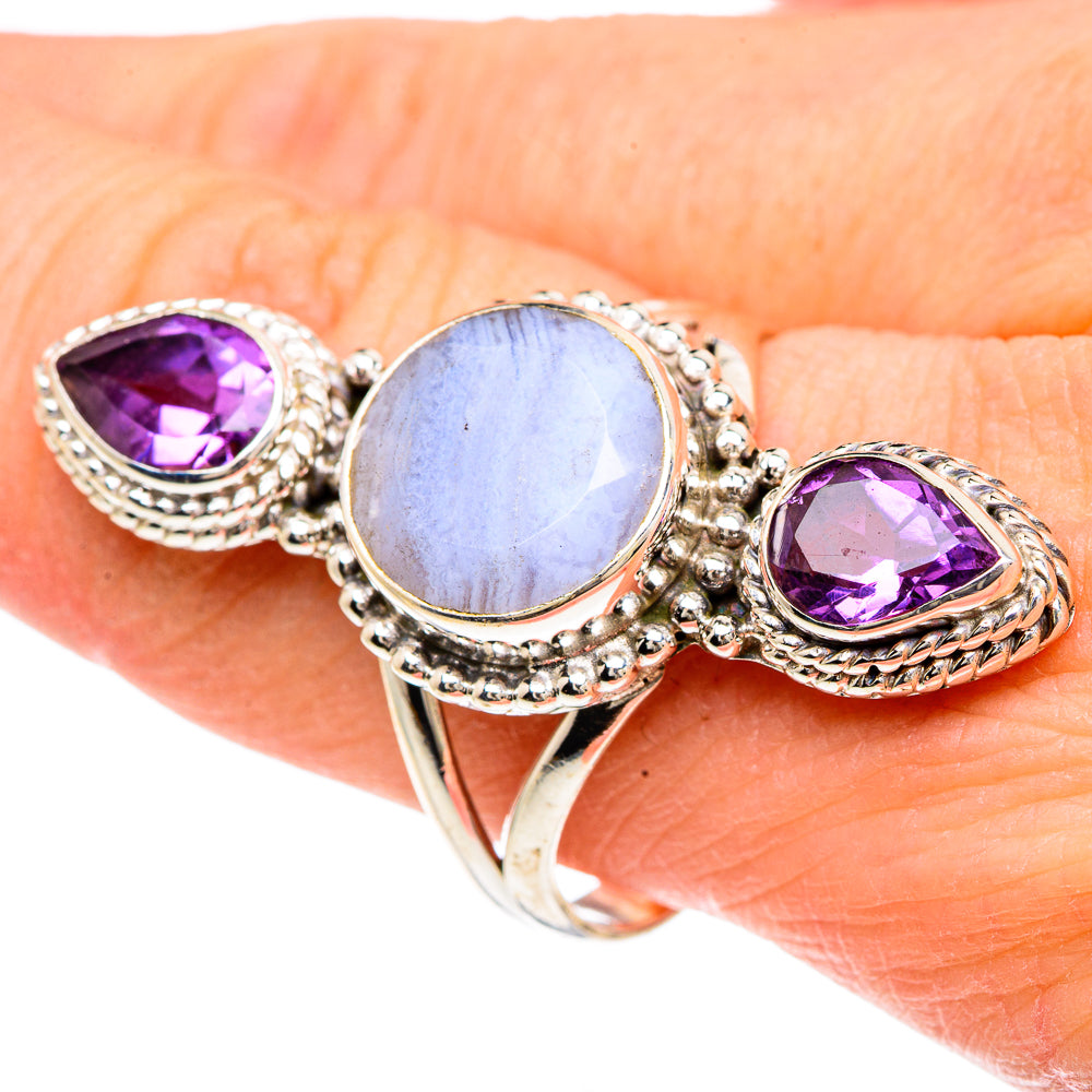 Blue Lace Agate Rings handcrafted by Ana Silver Co - RING91775