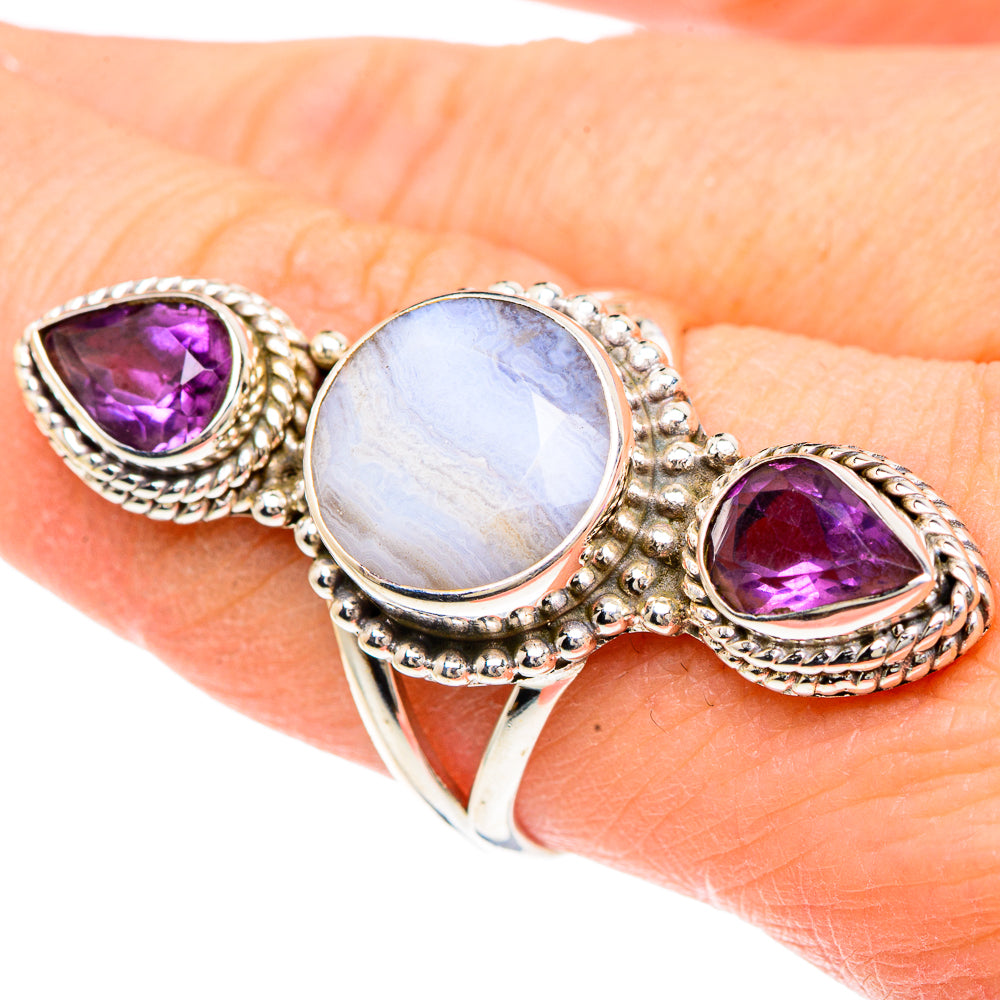 Blue Lace Agate Rings handcrafted by Ana Silver Co - RING91776