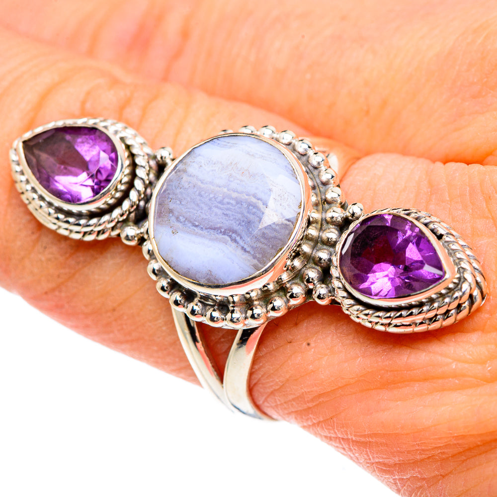 Blue Lace Agate Rings handcrafted by Ana Silver Co - RING91783