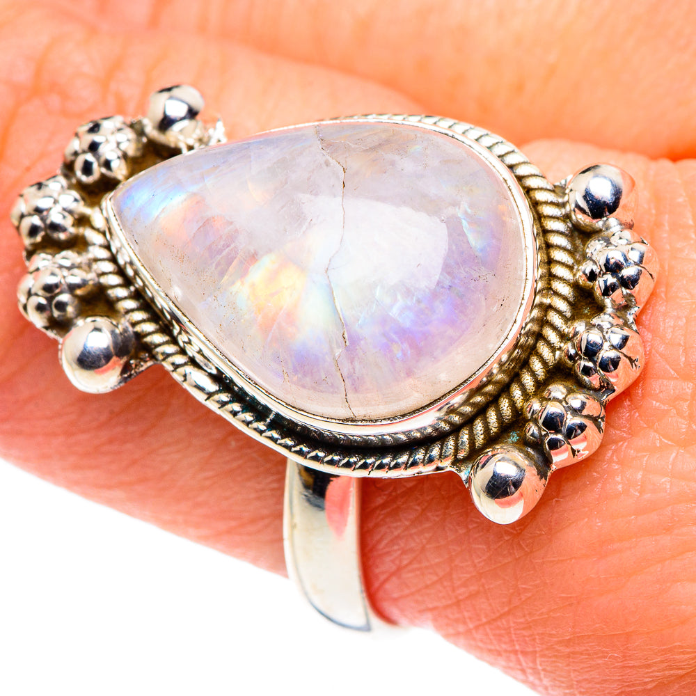 Rainbow Moonstone Rings handcrafted by Ana Silver Co - RING91830