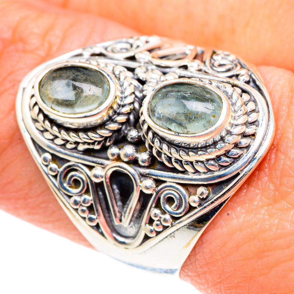 925 silver aquamarine ring with two oval stones in decorative triangular filigree setting