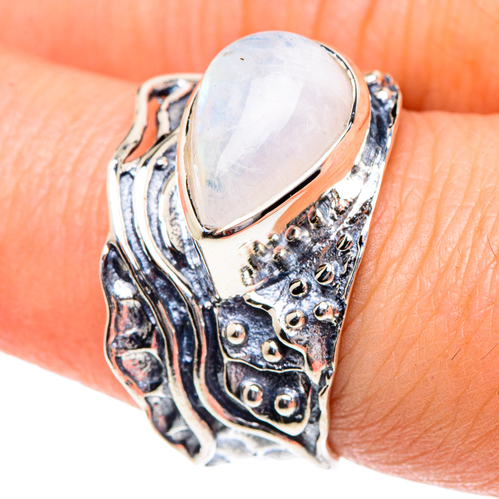 Rainbow Moonstone Rings handcrafted by Ana Silver Co - RING91974