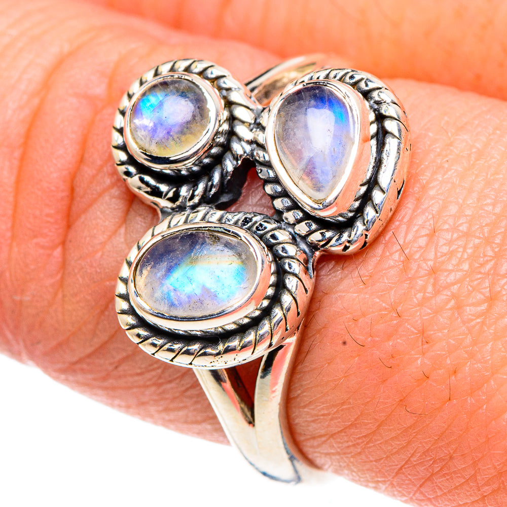 Rainbow Moonstone Rings handcrafted by Ana Silver Co - RING92001