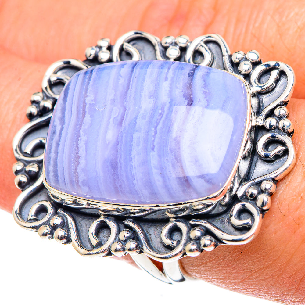 Blue Lace Agate Rings handcrafted by Ana Silver Co - RING92003