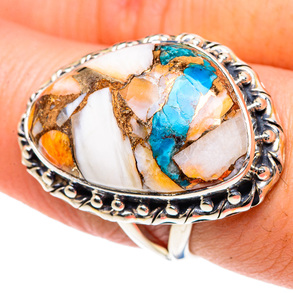Orange Blue Copper Composite Turquoise Rings handcrafted by Ana Silver Co - RING92006