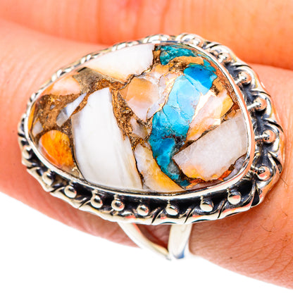 Orange Blue Copper Composite Turquoise Rings handcrafted by Ana Silver Co - RING92006