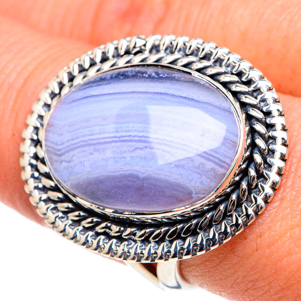 Blue Lace Agate Rings handcrafted by Ana Silver Co - RING92036