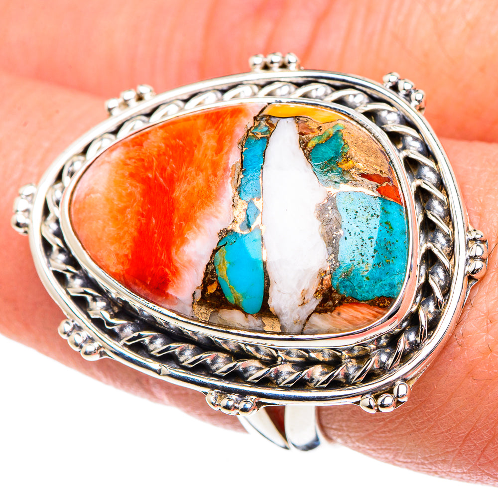 Orange Blue Copper Composite Turquoise Rings handcrafted by Ana Silver Co - RING92038