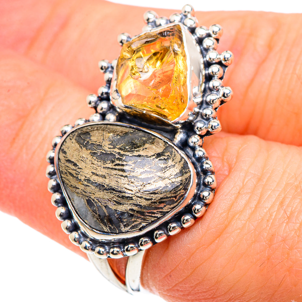 Pyrite Agate Rings handcrafted by Ana Silver Co - RING92146