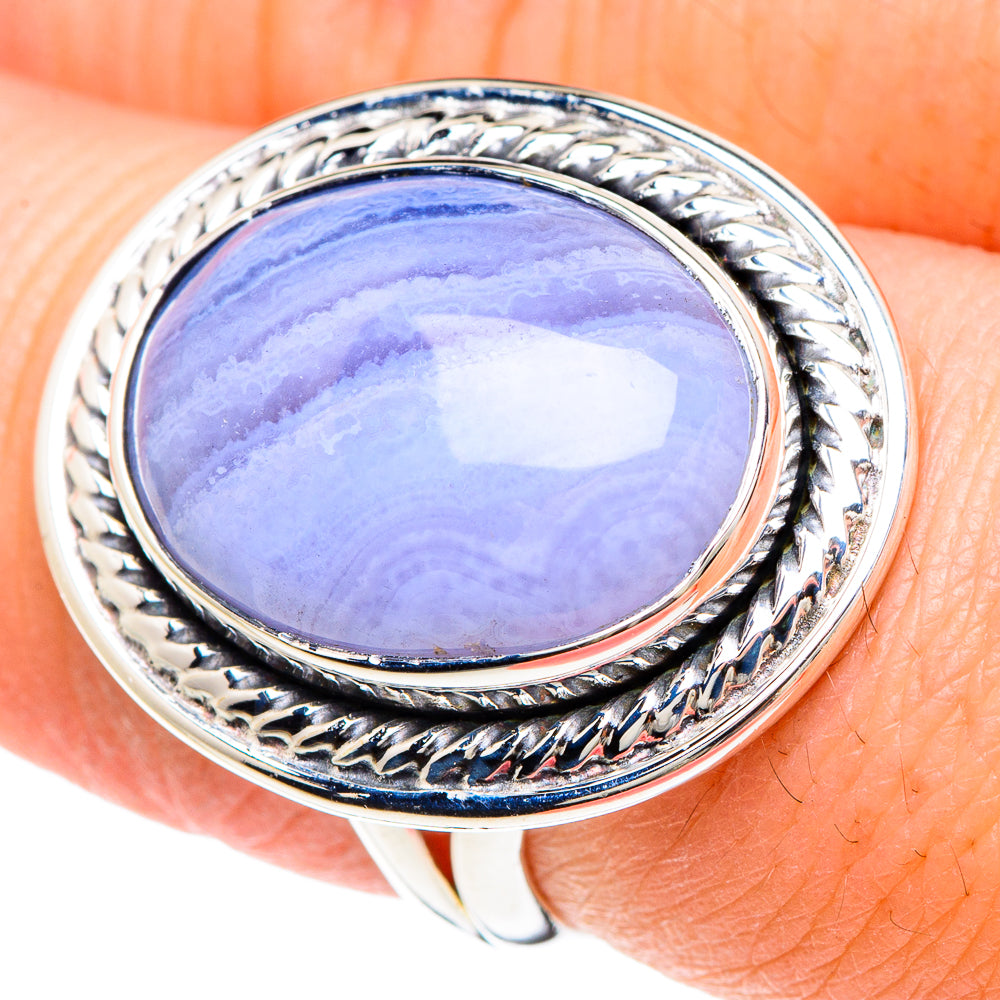 Blue Lace Agate Rings handcrafted by Ana Silver Co - RING92231