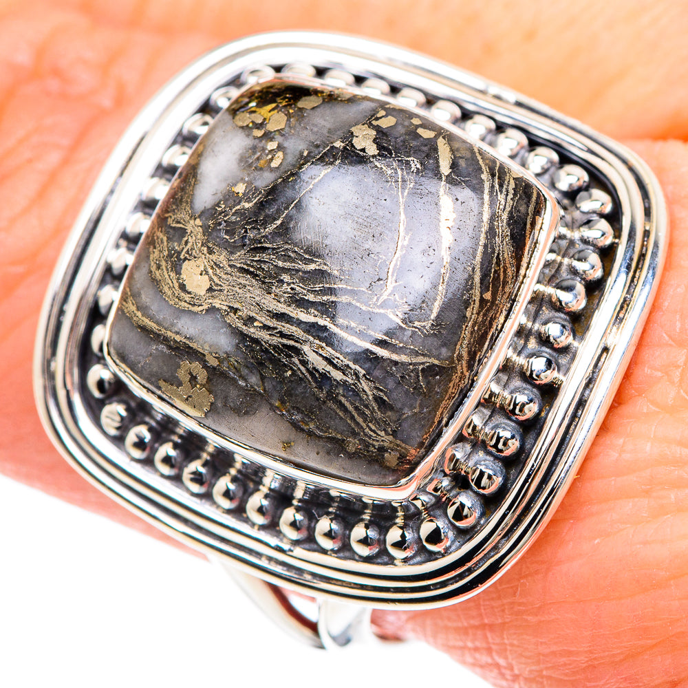 Pyrite Agate Rings handcrafted by Ana Silver Co - RING92311
