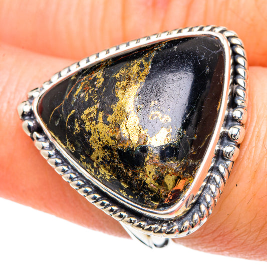 Pyrite In Black Onyx Rings handcrafted by Ana Silver Co - RING92312