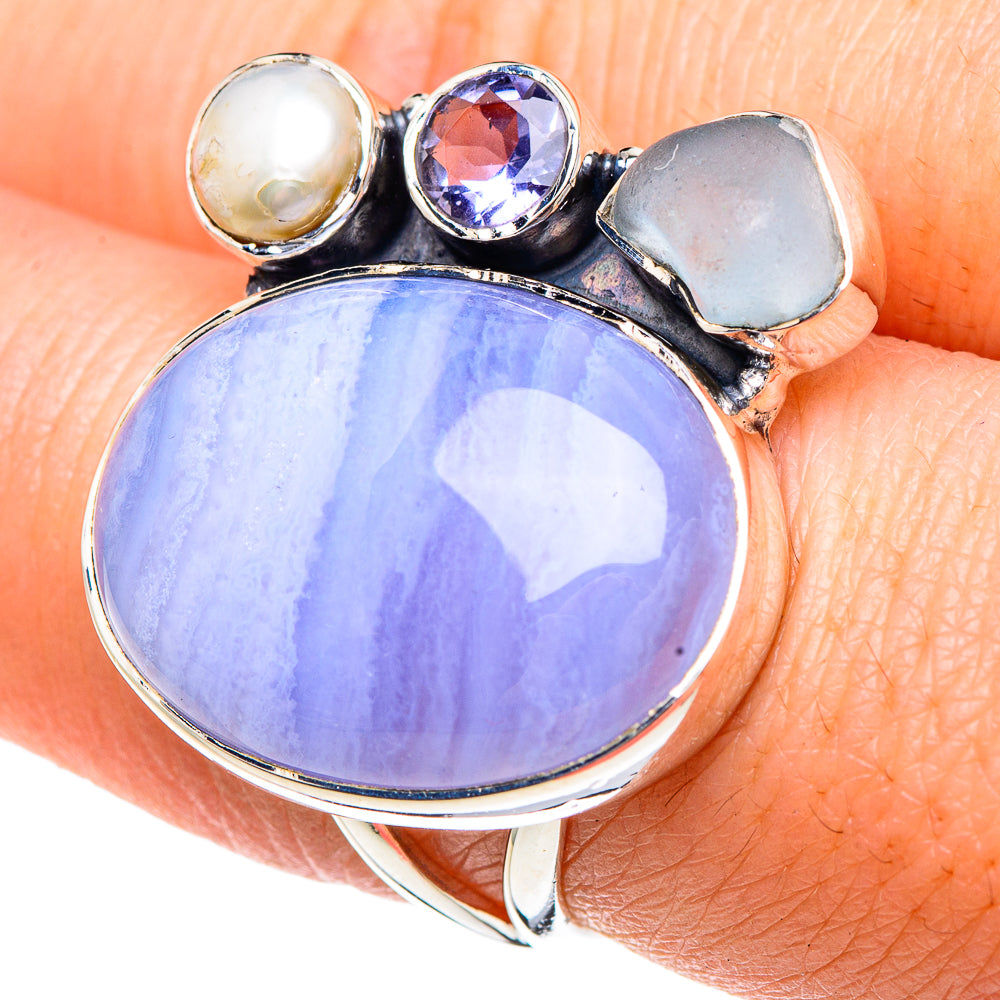 Blue Lace Agate Rings handcrafted by Ana Silver Co - RING92315