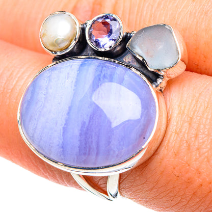 Blue Lace Agate Rings handcrafted by Ana Silver Co - RING92315