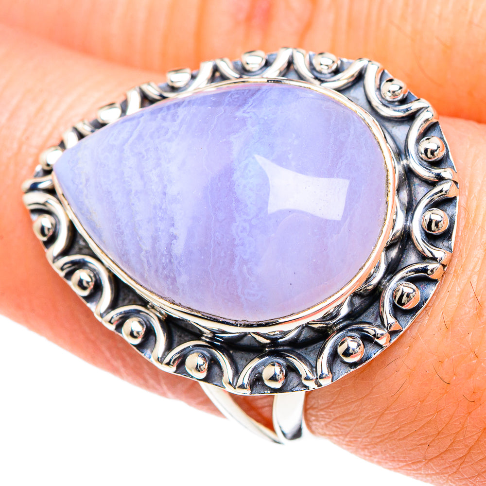 Blue Lace Agate Rings handcrafted by Ana Silver Co - RING92316