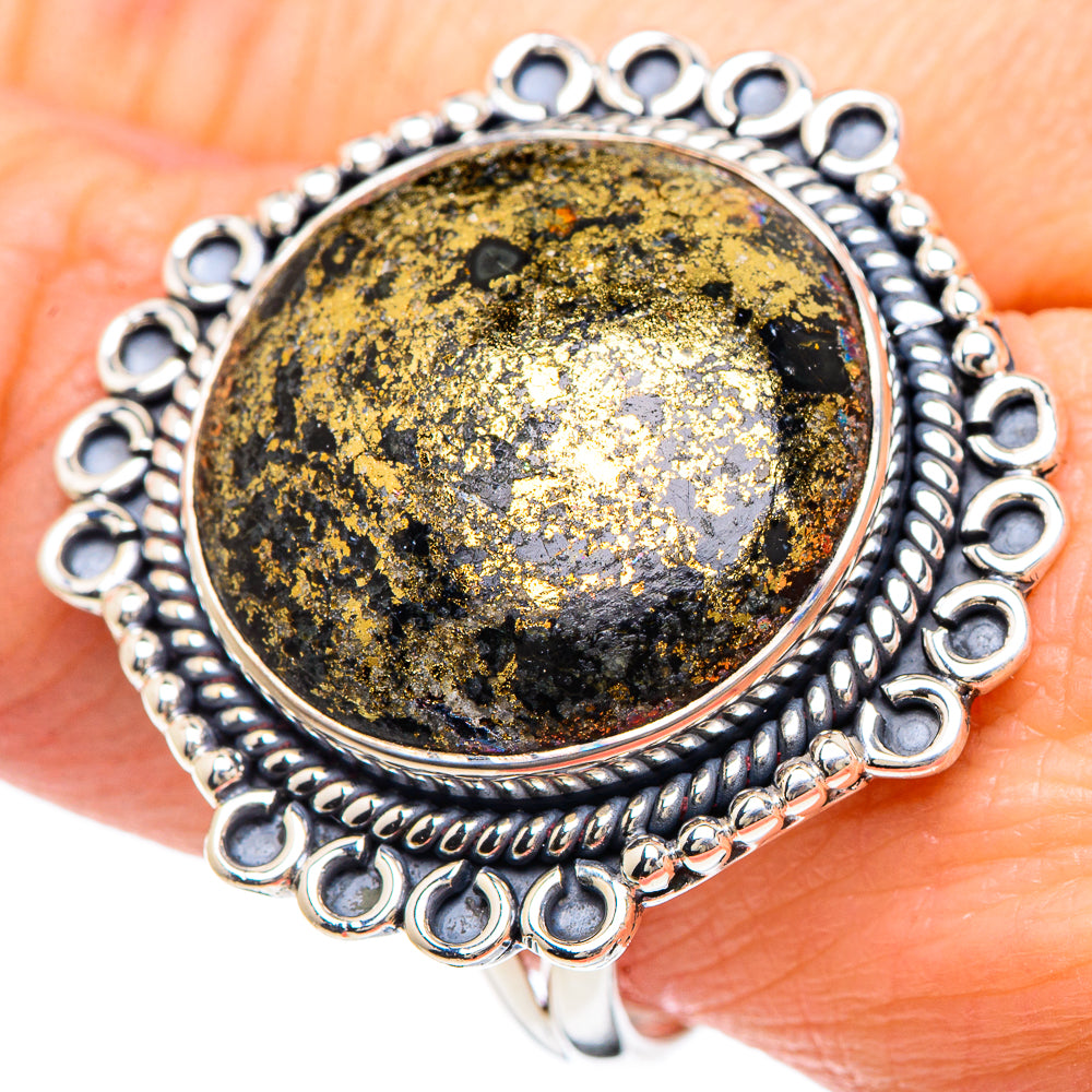 Pyrite In Black Onyx Rings handcrafted by Ana Silver Co - RING92347
