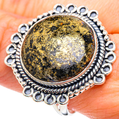 Pyrite In Black Onyx Rings handcrafted by Ana Silver Co - RING92347