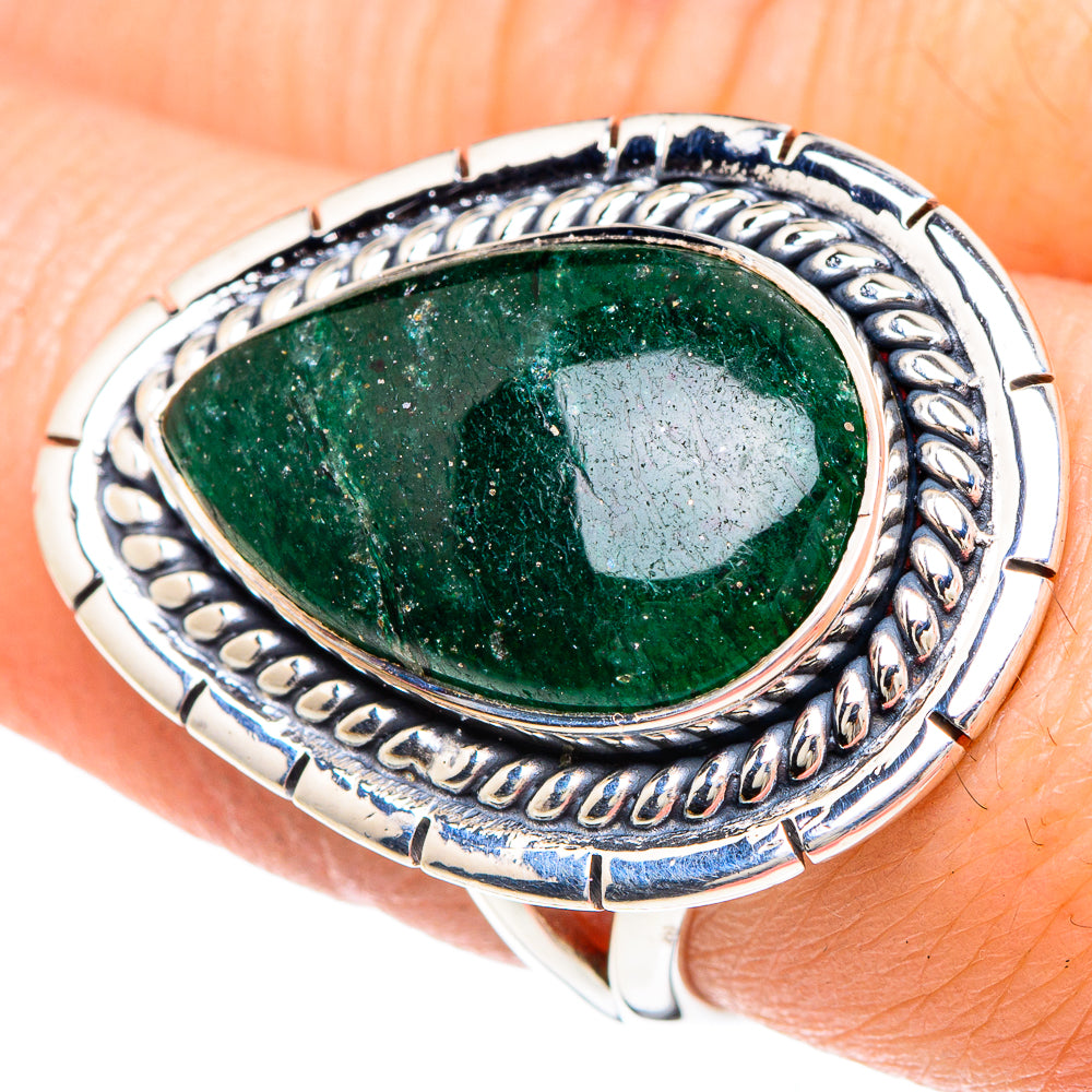 Ornate oval green aventurine ring with 925 sterling silver setting