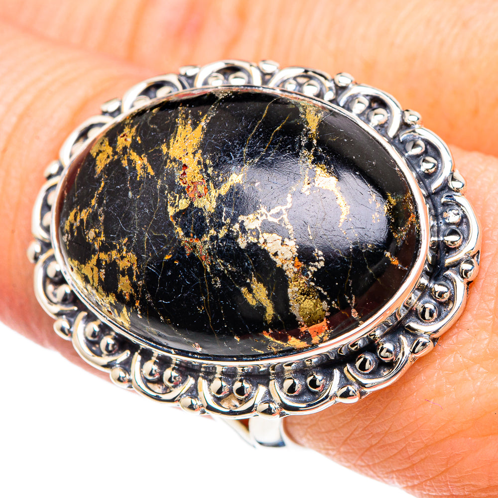 Pyrite In Black Onyx Rings handcrafted by Ana Silver Co - RING92379